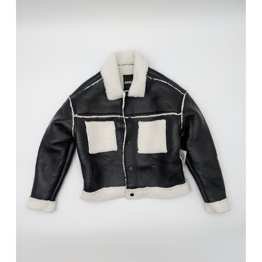 RSQ Kids Black Faux Leather Sherpa‎ Lined Aviator Jacket Size XS
